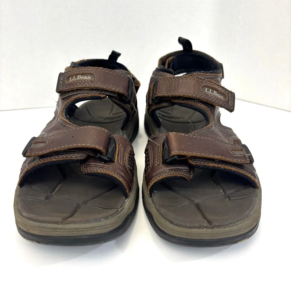 L.L.Bean Leather Hiking Sandals Mens Size 11 M Brown Hook Loop Comfort Shoes
